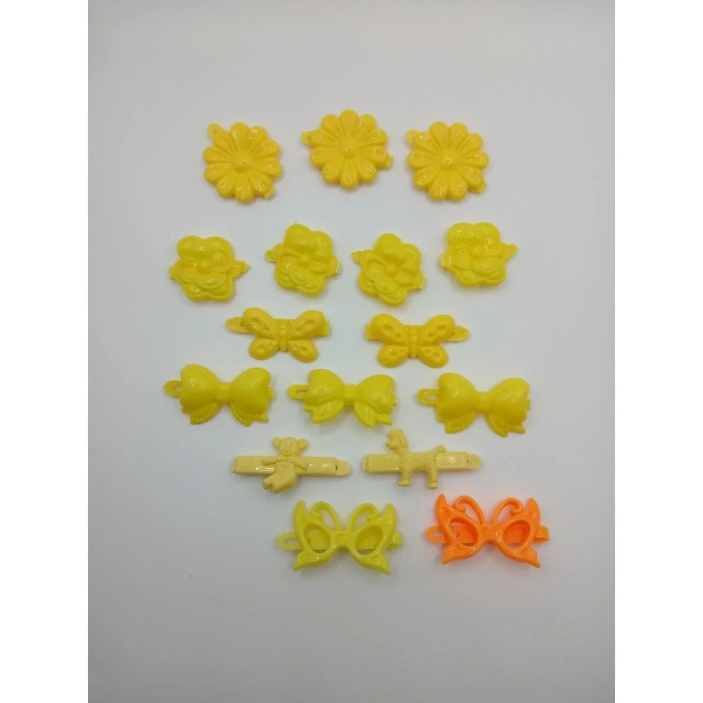 Lot 16 Vintage Childs‎ Snap Tight Plastic Hair Clip Barrettes Kids Goody Yellow